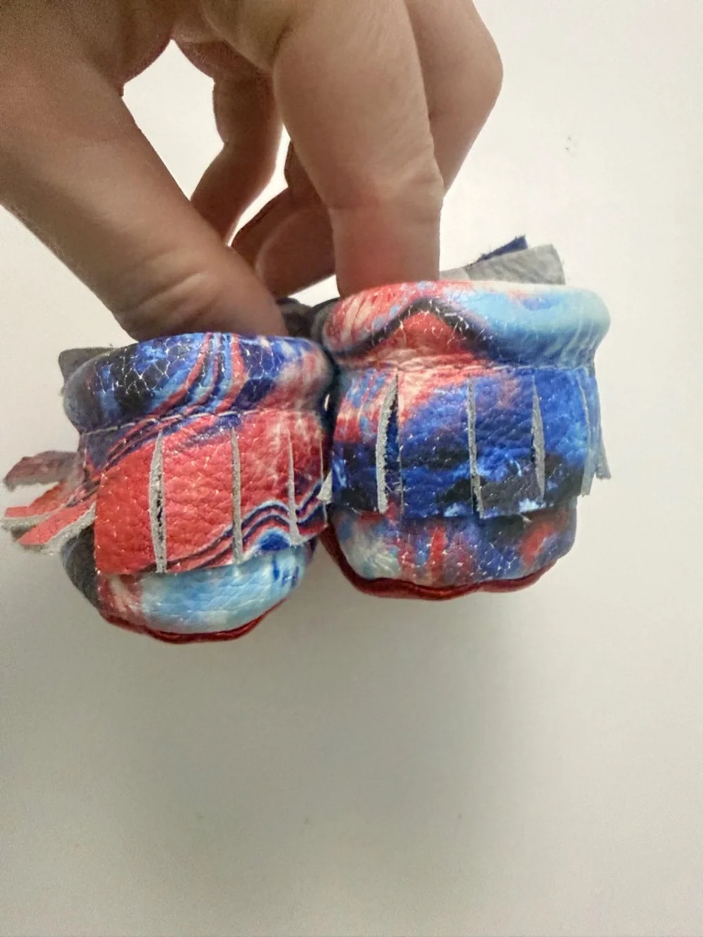 Bare Soles Moccasins Leather Soft Bow Cut Out Stars Metallic Red White Blue 1